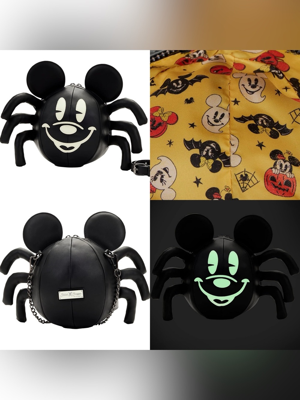 NWOT Loungefly Stitch Shoppe X Disney Mickey Glow Spider Crossbody Bag